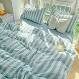 elvesmall Lightweight Hotel Luxury Duvet Cover 4Pcs Blue White Vertical Stripes Ultra Soft Breathable Comforter Cover Bed Sheet Pillowcase