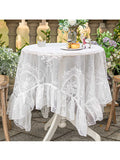 elvesmall Lace Table Cloth Retro Mesh Tablecloth White Rectangle Table Cover Wedding Party Decor Picnic Cloth Background Cloth