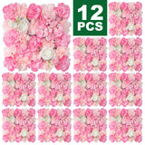 elvesmall 12PCS Artificial Flowers Roses Wall Panel 3D Flower Backdrop Faux Roses for Wall Party Wedding Bridal Shower Outdoor Decoration