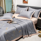 elvesmall  4pcs Satin Sheets Set Luxury Silky Satin Bedding Set with Deep Pocket, 1 Duvet cover+ 1 Flat Sheet + 2 Pillowcases