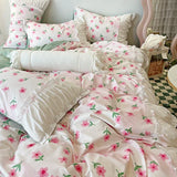 elvesmall Romantic Flower Lace Bedding Set with Ruffles for Girls and Women Sets Full Bed Sheets Quilt Comforter Duvet Complete King Size