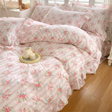 elvesmall New Ruffles 100% Cotton Duvet Cover Set or Single Duvet Covers Floral Princess Style All Cotton Quilt Cover Queen Blanket Cover