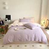 elvesmall  Simple Fresh Queen Bedding Set 100% Cotton Soft Comfortable Duvet Cover Set with Sheets Quilt Cover and Pillow Covers Bed Sets