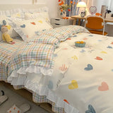 elvesmall Princess Flower Bedding Set Cute Girls Duvet Cover Single Queen Size Ruffled Lace Bed Linen Pillowcases No Filling