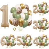elvesmall 20pcs Jungle Animal Theme Party Sage Green Balloon Caramel Number 0-9 Foil Balloons Happy Birthday Party Baby Shower Decoration