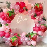 elvesmall  102pcs Strawberry Party Decoration Balloon Garland Kit for Girls 1st 2nd Birthday Party Supplies Strawberry Theme Decoration