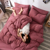 elvesmall Solid Color Bedding Set Duvet Cover Flat Sheet Pillowcases Home Textile Pillowcases For Adults Kids Simple Bed Linen