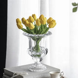 elvesmall  French Light Luxury Thick Crystal Glass Vase Bud Flower High Foot Series Fruit Bowl Fruit Bucket Fireworks Utensils Decoration