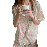 elvesmall  Korean Style Sleepwear Women Pajamas Shorts Sets Floral Pijama Loungewear Cute Summer Two Piece Set Ruffle Night Wear Home Suit