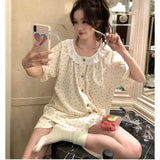 elvesmall Cherry Sleepwear Women Korean Reviews Many Pajama Sets Summer Home Wear Short Sleeve Pyjamas Lace  Two-piece Set Japanese Piiama