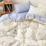 elvesmall Simple Plaid Style Duvet Cover with Pillowcases Flat Sheet Skin-friendly Quilt Cover Twin Bed Linens Adults Boys Bedding Sets