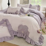 elvesmall  Korean Princess Bedding Set Washed Cotton Bed Set Embroidery Duvet Cover Set Bed Sheets and Pillowcases Home Textiles Decor