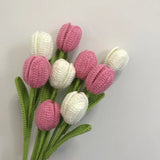 elvesmall Hand Woven Tulip Crochet Flower Diy Hand-knitted Flower Bouquet Wedding Party Decoration Home Table Decoration Festival Gifts