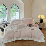 elvesmall  French style home Bed linen soft velvet winter Duvet cover double bed sheets set 5D carved pattern Bedding set Quilt cover set
