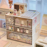 elvesmall Kawaii Desk Organizer Drawer With Sticker Cute Plastic Clear Organizing Boxes Stationery Storage Box Container For  Home School