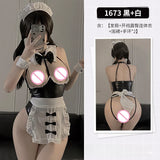 elvesmall   Porno Crotchless Lingerie Women Japanese Maid Cosplay Uniform Leather Anime Exposed Breast Outfit Roleplay Exposed Butt Babydoll