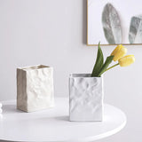 elvesmall  Simple cream style imitation paper bag pleated ceramic vase Hydroponic vase Home decoration room decoration ins simple