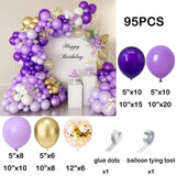 elvesmall Macaron Purple Balloons Garland Arch Kit Metallic Purple Silver Latex Balloon Birthday Party 3D Butterfly Background Decoration