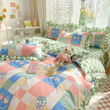 elvesmall Ins Pink Princess Lace Love Heart Duvet Cover Pillowcase and Bed Skirt Sheet for Girls Bedding Linen 4pcs Home Textiles