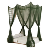 elvesmall Mosquito Net Bedroom Luxurious Four-Door Fit King and Queen Double Beds Netting Elegant Green Netting Bedroom Decor Canopy