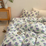 elvesmall Vintage Floral Duvet Cover Set No Filler with Flat Sheet Pillowcases Single Double Queen Size Girls Ins Korean New Bedding Kit