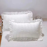 elvesmall  Korean Princess Style Cotton Bedding Set Single Queen King Pleat Ruffles White Ball Duvet Cover Set Bed Sheet Pillowcases