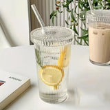 elvesmall  -  1pc Glass Tumblers With Lids And Straws Simple Glass Water Bottles Water Cups Summer Winter Drinkware Travel Accessories Gifts