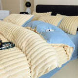 elvesmall Winter Thickened Plush Warm Duvet Cover Set Solid Color Luxury High Quality Quilt Cover Sheet Pillowcase 4pcs Queen Bedding Set