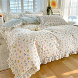 elvesmall New Ruffles 100% Cotton Duvet Cover Set or Single Duvet Covers Floral Princess Style All Cotton Quilt Cover Queen Blanket Cover