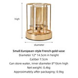 elvesmall European Golden Glass Vases Home Decoration Accessories Modern Advanced Metal Flower Vase Room Study Hallway Home Wedding Decor