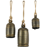 elvesmall Wall Hanging Decor With Solid Pattern and Metal Clapper Wind Chimes Metal Tibetan Decorative Wall Clock 3-Piece Set Round Crafts