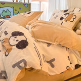 elvesmall  Winter Thickened Warm Flannel Queen Bedding Set Home Textile Cartoon Cute Duvet Cover Sheet Pillowcase 4pcs Luxury Bed Linen Set
