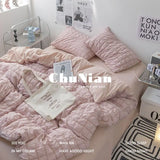 elvesmall Solid Color Seersucker Bedding Sets Princess Ruffles Duvet Cover With Bed Sheet Pillowcase for Girls Couple Single Double Size