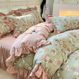 elvesmall  New Fresh Floral Pattern Cotton Girl Heart Duvet Cover Suit Soft Luxury Bedding Set Fashion Dormitory Quilt Cover Pillowcase Kit