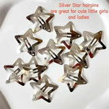 elvesmall 2/50Pcs Y2K Silver Star Hair Clips for Girls Filigree Star Metal Snap Clip Hairpins Barrettes Hair Jewelry Nickle Free Bobby Pin