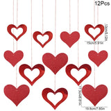 elvesmall 12pcs/set Valentine's Day Love Heart Hanging Spiral Garland Red Love Heart Swirl Ornaments dding Party Decoration Photo Props