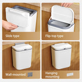elvesmall  Wall Mounted Cabinet Trash Can with Lid Basket Storage Bucket Household Organization Rack Modern Home Bathroom Kitchen Trash Can