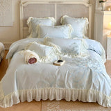elvesmall  Princess Long Stable Cotton Duvet Cover Set Four Piece Set French Flower Embroidery Quilt Cover Lace Bedding Set Bedsheets
