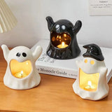 elvesmall Ceramics Ghost Candle Holder Cute Halloween Candle Holder Home Table Candlestick Holder Decor Aroma Holder For Home Party Decor