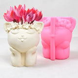 elvesmall Silicone Mold Cartoon Wreath Cat Flower Pot Succulent Pen Holder DIY Making Resin Concrete Vase Cactus Silicone Mold Home Decor
