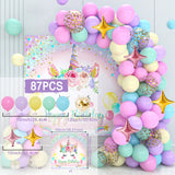 elvesmall Unicorn Rainbow Birthday Party Backdrop Balloon Macaron Raindow Glitter Ballon Baby Shower Girl Birthday Party Background Decor