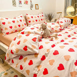 elvesmall  4pcs Strawberry kawaii Bedding Set 100%Cotton Bedding Sets Girl Luxury Queen Size Bed Sheets Children Quilt Soft Comforter set