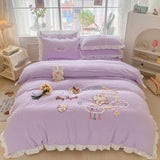 elvesmall Colorful Clouds Bedding Set Princess Style Ruffle Duvet Cover with Zipper Closure Comforter Covers for Girls Women Home Decor