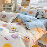 elvesmall Cute Home Comforter Bedding Sets Washed Cotton Duvet Cover Flat Bed Sheet Set Twin Full Queen King Size Bed For Girls Couple