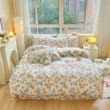 elvesmall Aesthetic Floral Duvet Cover Set Cozy Cotton Home Bedding Set Chic Botanical French Style Comforter Cover Breathable Lightweight