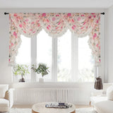 elvesmall 1PC Pink Honey Peach Valance Voile Wavy Curtain Head Lace Bottom Custom Window Panel Drape for Living Room