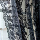 elvesmall  1PC Black Side Lace Sheer Curtain for Living Room Voile Drape Kitchen Window Treatment Grommet Ring Custom