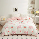 elvesmall Pink Grid Duvet Cover 100% Cotton Plaid Comforter Covers Queen 1pc Luxury Soft Reversible Bedding with Zipper Closure Home Decor