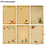 elvesmall 6pcs Vintage Christmas Kraft Letter Paper Santa Claus Snowman Letter Pad Gift Envelopes Xmas Party DIY Invitation Greeting Card