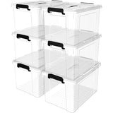 elvesmall 16Qt*4 Plastic Storage Bins, Lidded Tote Storage Box with Handle, 16.5"L x 11.8"W x 6.9"H, Stackable, Clear, 16Quart, 4 Pack